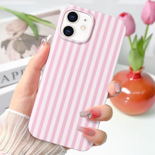 Hython for iPhone 11 Case Cute Striped Aesthetic Design Simple Stripes Cover 6.1", Thin Slim Soft TPU Bumper Shockproof Rubber Protective Phone Cases for Women Girls Girly Boys, Pink and White thumbnail 2