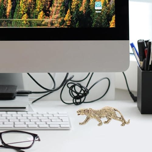 Veemoon Brass Gold Leopard Ornament Fengshui Metal Panther Figurines Table Lucky Animal Stuate Small Wealth Leopard Sculpture Mini Jungle Decoration for Office Tearoom Cupboard Decor thumbnail 6