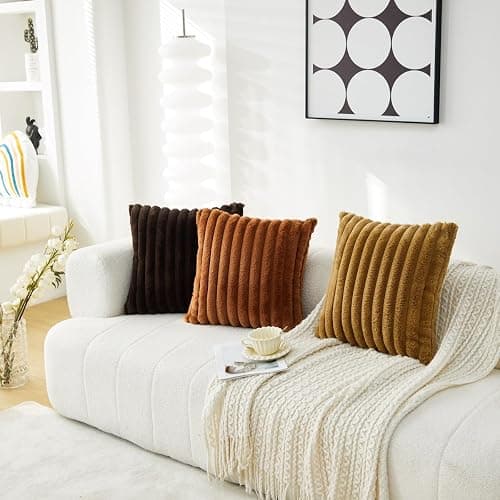 Sunday Praise Double-Sided Faux Fur Plush Throw Pillow Covers 18x18 Inch Set of 2 Dark Brown Striped Decorative Pillow Cases Soft Luxury Cushion Cases for Couch Sofa Living Room Décor thumbnail 5