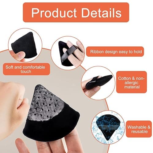 8 Pcs Powder Puff Face Triangle,2 Colors Face Makeup Puff Wet Dry Dual-Use,Face Powder Puff for Under Eye Makeup Applicator(Skin Color&Black) thumbnail 4