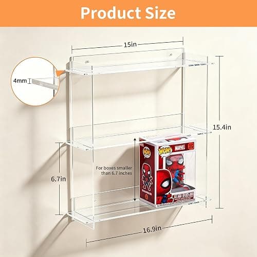 HONTUU Wall Display Shelf for Funko Pop Figure Cases in Box | Clear Acrylic Stackable Shelves, Display Organizer for Action Figures Perfect for Bedrooms, Home Offices， and Living Rooms thumbnail 2