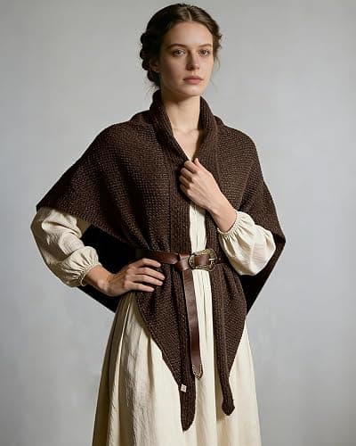 Women's Medieval Renaissance Knit Triangle Shawl Wrap for Ren Faire | Outlander Sontag Shawl Sweater, Halloween, Peasant Elf Fairy Witch Victorian Shoulder Cape, LARP, Wedding, Winter thumbnail 3