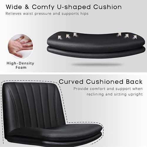 PUKAMI Criss Cross Chair with Wheels,PU Leather Armless Cross Legged Office Vanity Desk Chair for Home Office,Modern Swivel Height Adjustable Wide Seat(Black) thumbnail 5