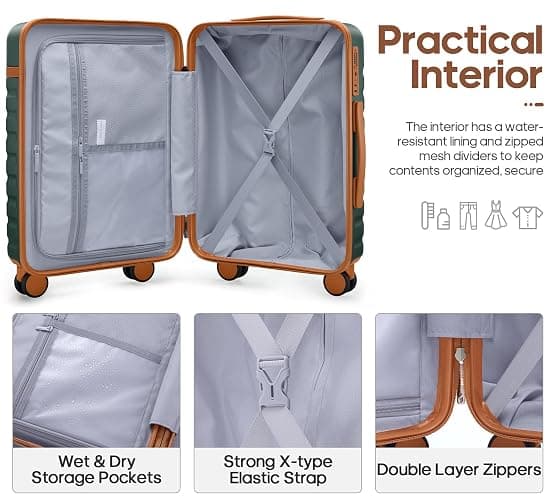 UKEIN Luggage Sets 3Piece, Carry On Luggage 20in Suitcase Set With Backpack | Carry On Suitcase with Spinner Wheels,PC Durable Hardside with TSA Lock,YKK Zippers,22x14x9 Airline Approved For Travel thumbnail 3