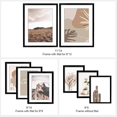 ArtbyHannah Gallery Wall Frame Set,Black Picture Frames Collage Wall Decor with Neutural Art for Living Room Stariway,8 Pack Assorted Size-11"x14",8"x10",6"x8" thumbnail 4