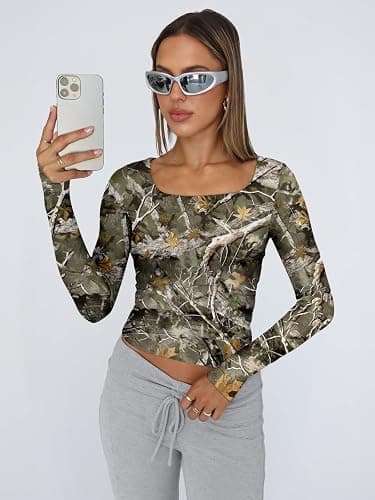 Womens camo long-sleeve fitted top thumbnail 2