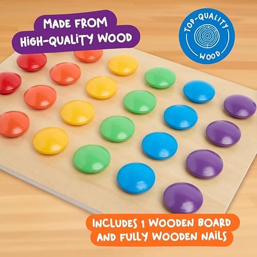 Nene Toys Wooden Color Matching Puzzle for Toddlers 2+ Years – Montessori Pegboard Button Game with Wooden Nails & Cards – Educational Toy for 2 3 Year Old Boys Girls – Fine Motor Skill Learning thumbnail 4