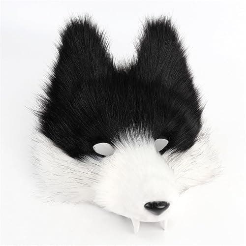 Realistic Wolf Mask,Half Face Plush Fursuit Werewolf Mask,Furry Therian Fox Wolf Masks for Halloween Carnival Party - Image 1