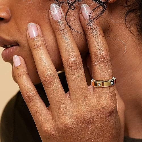 Kainier 14K Gold Plated Anxiety Rings Cubic Zirconia Stones Spinner Fidget Band Rings for Women Men Relieving Anxiety Lucky Rings Comfort Fit Size 5 to 10 thumbnail 4