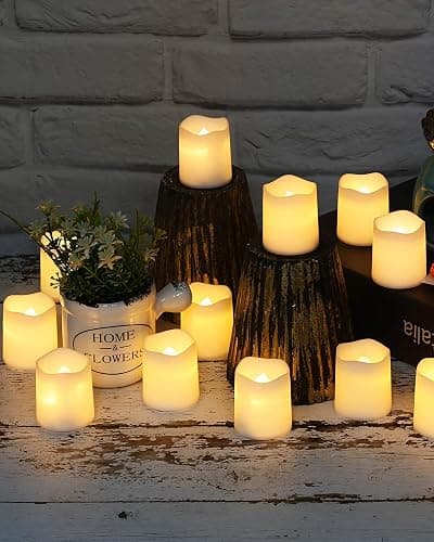 SHYMERY Flameless Votive Candles,Flameless Flickering Electric Fake Candle,24 Pack 200+Hour Battery Operated LED Tea Lights in Warm White for Wedding, Table, Halloween,Christmas Decorations 1.5"X1.7" thumbnail 7