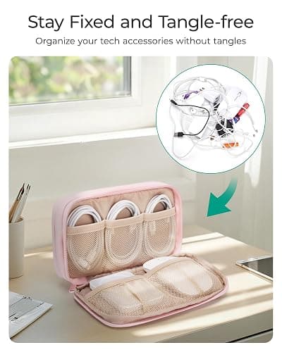 BAGSMART Electronics Organizer Travel Case, Cord Storage for Chargers Cables Phones, Compact Tech Accessories Pouch, Pink thumbnail 5