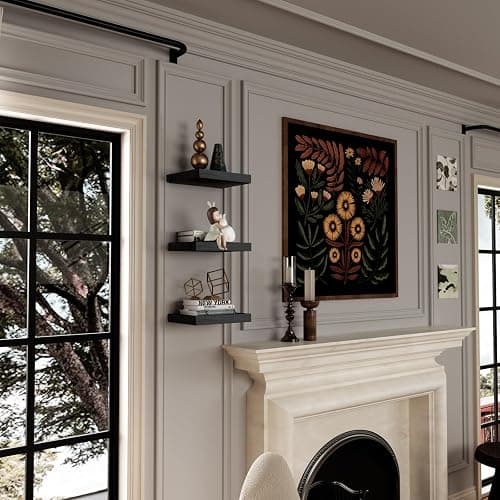 PopiShelves Small Floating Shelves for Wall - 12 x 9 Inch Black Shelves for Bedroom, Living Room, Bathroom, Kitchen, Office Decor Set of 3 thumbnail 2