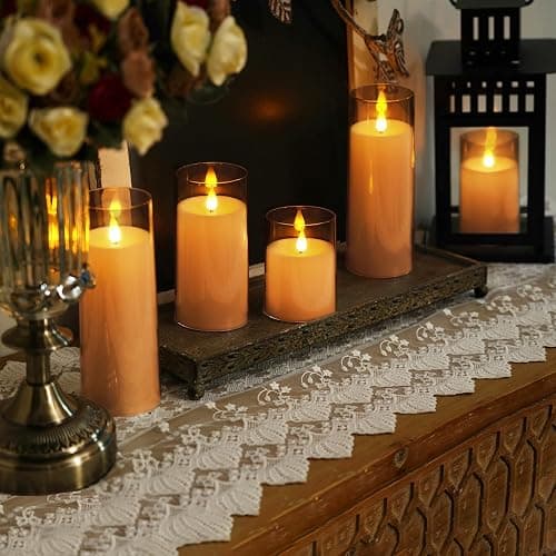 Homemory Amber Flickering Flameless Candles, Battery Operated Acrylic LED Pillar Candles with Remote Control and Timer, Fall Candles, Set of 9 thumbnail 7