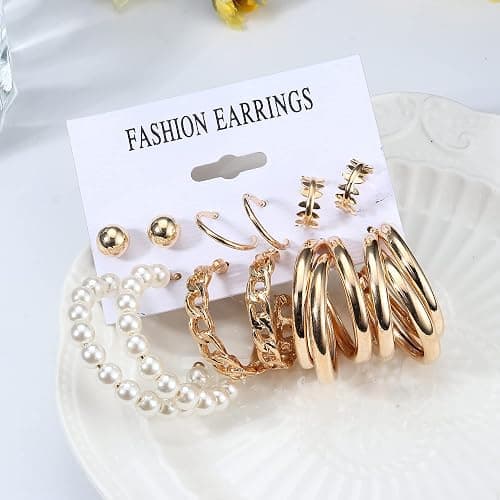 JeryWe 46 Stück Schmucksets für Damen mit 3 PCS Halskette 12 Stück Armbänder 9 Stk. Achsschenkel Ringe 10PCS Ear Cuff Ohrklemme Ohrringe und 12 Stk Vergoldete Ohrringe Schmuck-accessoires thumbnail 7