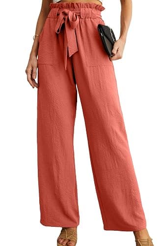 IWOLLENCE Women's Wide Leg Pants with Pockets High Waist Adjustable Knot Loose Casual Trousers Business Work Casual Pants - Image 1