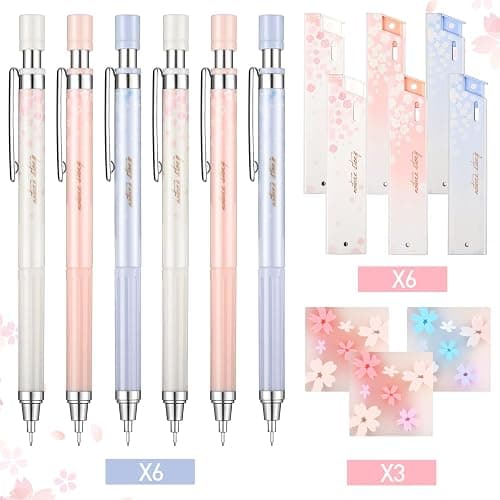 15 Pcs 0.5 mm Mechanical Pencil Set Include 6 Pcs Japanese Cute Pencils with 6 Tubes Pencil Refill and 3 Cute Cherry Erasers for Sketching Architecture Drawing thumbnail 5