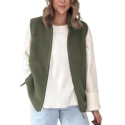 Hixiaohe Sherpa Fleece Vest for Women Trendy Warm Sleeveless Vests Jacket Lightweight Zip Coats with Pockets Fall Outerwear thumbnail 6
