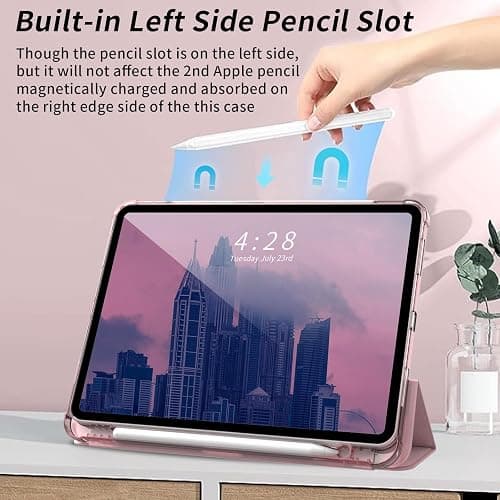 Kenke New iPad Pro 11 Inch Case 4th/3rd/2nd/1st Generation 2022/2021/2020/2018 with Built-in Left Side Pencil Holder, Hard Frosted Back Cover & Colored Edge (Pink) thumbnail 6