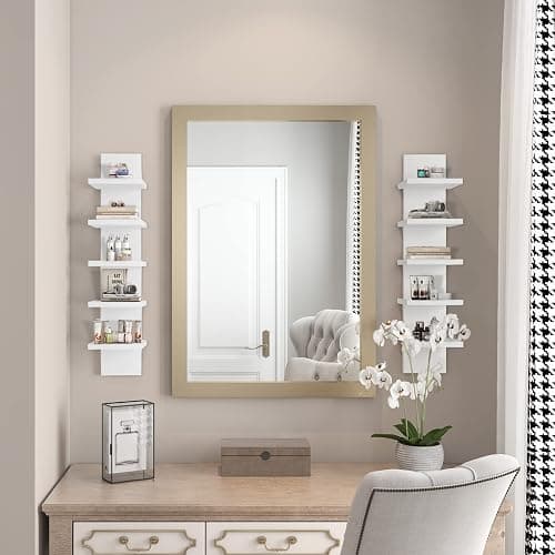 Bloddream 5 Tier Wall Shelves White, Vertical Column Shelf Floating Storage Home Decor Organizer Tall Tower Design Utility Shelving Bedroom Living Room, 30.7, 31 thumbnail 2