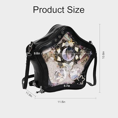 Arkefi Star Shape Ita Bag PU Leather Pins Display Crossbody Bag Backpack Y2k Aesthetic Cute Handbag, Black thumbnail 6