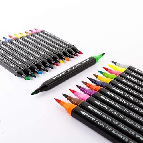 AIHAO Markers for Kids,Washable Markers With Stand Portable Box,Dual Tip Set, Brush & Fine Tips, 24 Pack, Art Supplies for Coloring, Doodling, Sketching, Drawing, Journaling thumbnail 4