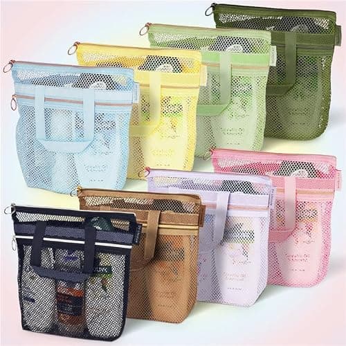 DV Lifestyle Mesh Shower Bag 10.2x9.9'' Quick-Dry Caddy with Zipper & 2 Pockets. Portable Toiletry Tote for Bathroom, Gym, Travel, Camp, Beach, for Sunscreen, Dorm & College Essentials (Black) thumbnail 6