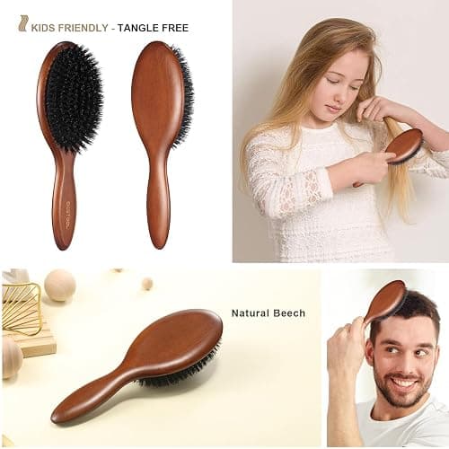 BESTOOL Hair Brush, Boar Bristle Hair Brushes for Women Men Kids, Boar Bristle Brush for Hair Smoothing, Everyday Brush Enhances Shine & Health thumbnail 5
