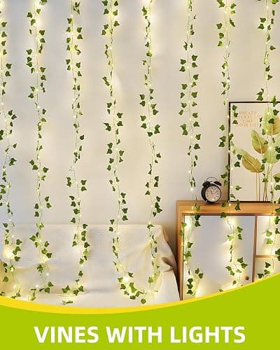 KASZOO Vines with Fairy Lights for Bedroom - 200 LED Ivy Curtain Wall Vines for Wedding, Party, Dorm, Indoor & Outdoor Use, 6.5ft x 6.5ft thumbnail 5