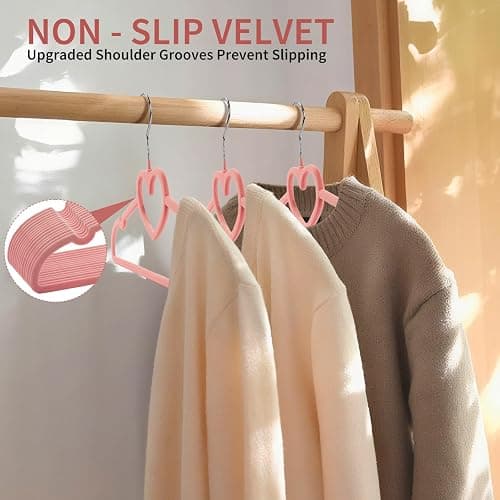 Seuqhck 50 Pack Velvet Pink Hangers, Cute Heart Clothes Hangers with 360 Degree Swivel Hook, Non-Slip Thin Felt Hanger for Adult, Coat, Dress, Shirt, Jacket, Pants in Closet thumbnail 5