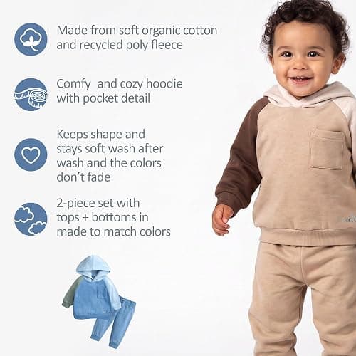 Butterblu Patch 2-piece Colorblock Hoodie and Jogger Set Organic Cotton | GOTS Certified Organic Cotton Hoodie Sweatshirt and Joggers for Baby and Toddler Boys, Girls, Unisex thumbnail 7