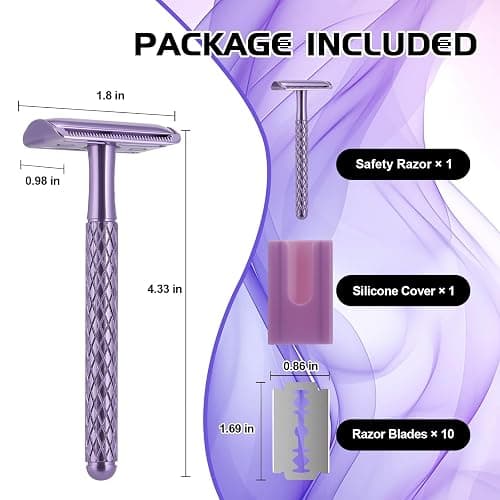 The Grooming Society Double Edge Safety Razor for Women Purple with 10 Blades and Silicone Cover - Durable Metal Eco-Friendly Single Blade Razor - Closed Smooth Shave thumbnail 7