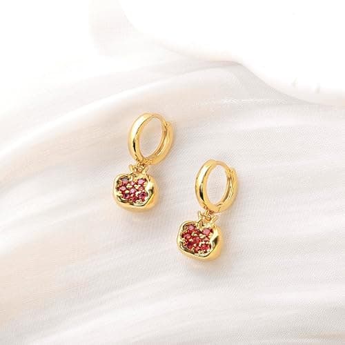 ZEBRAGO Premium Cubic Zirconia Inlay Red Pomegranate Pendant 18k Gold Plated Stainless Steel Hoop Earrings for Women thumbnail 2