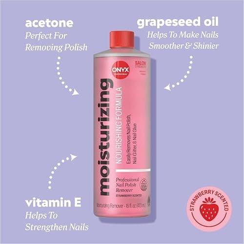 Onyx Professional Nail Polish Remover with 7 inch Nail File, Strawberry Scent, Made in USA, 16 fl oz - Moisturizing Formula, Acetone-based Gel Polish Remover, Enhanced with Vitamin E, Grape Seed Oil thumbnail 4