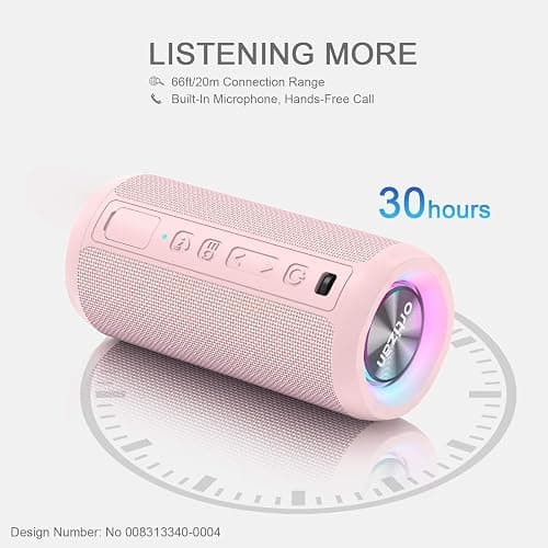 Ortizan Bluetooth Speaker, Portable Wireless Bluetooth Speakers With Led Light, Louder Volume & Enhanced Bass, IPX7 Waterproof, 30H Playtime, Durable Loud Speaker Bluetooth for Travel, Outdoor - Pink thumbnail 5
