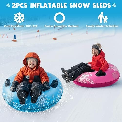 ZMLM Snow Tube for Sledding -2 Pack/3 Pack 36" Inflatable Snow Sled for Kids and Adults Heavy Duty Blow Up Tube with Handles Outdoor Winter Toys Gift for Sport Supplies thumbnail 6
