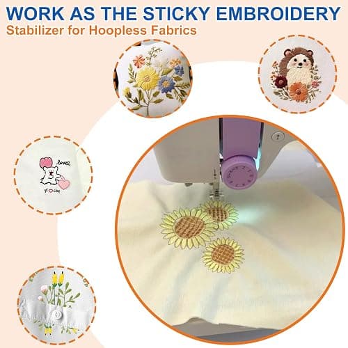 FURWEY 12PCS Printable Water Soluble Embroidery Stabilizer 8.5"x11" Self Adhesive Wash Away Stabilizer Paper for Hand & Machine Embroidery thumbnail 6