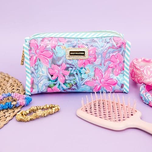 Lilly Pulitzer Vinyl Pouch, Beachside Haven | Cute, Semi-Clear, Water Resistant, Zipper Bag Pencil Case for Stationery, Small Toiletries, and Makeup thumbnail 5