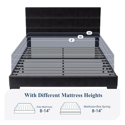 Allewie Queen Size Platform Bed Frame with Velvet Upholstered Headboard and Wooden Slats Support, Fully Upholstered Mattress Foundation/No Box Spring Needed/Easy Assembly, Black thumbnail 7