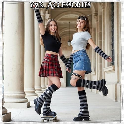 JATEBI Y2k Striped Leg Warmers Arm Warmers for Girls Women Leg Socks Arm Sleeve Y2K Sunglasses Star Hair Clips Goth Lolita Grunge Accessories thumbnail 7