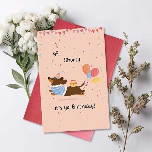Qiavor Funny Dachshund Birthday Card, Go Shorty Birthday Card for Dog Lover, Cute Sausage Dog Bday Gift for Him Her thumbnail 2