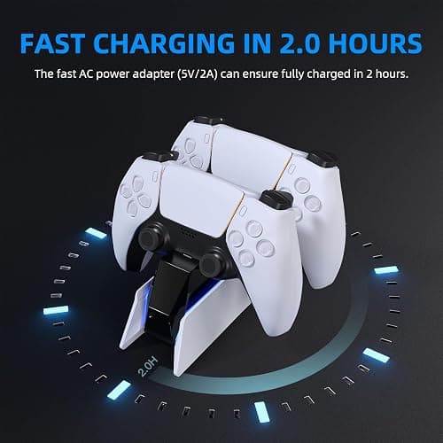 afbptek PS5 Controller Charging Station Dock, Dual Charging for Dualsense, playstation 5 Wireless Accessories with Blue LED ON/Off Automatically thumbnail 3