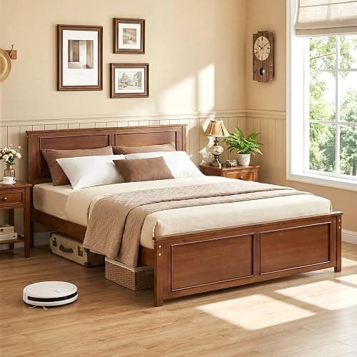 Giantex Wood Queen Size Bed Frame with Headboard, Farmhouse Solid Platform Bed w/Wooden Slat Support Mattress Foundation, Under-Bed Storage, No Box Spring Needed, Walnut thumbnail 9