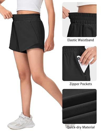 Somaibo Girls Athletic Shorts with Liner Quick Dry Running Soccer Shorts with Zip Pockets for Kids Active Sports Volleyball thumbnail 5