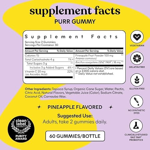 Lemme Purr Vaginal Probiotic Gummies for Women, 30-Day Supply | Balanced pH, Healthy Odor, Yeast Balance & Flora Support + Vitamin C for Immune Health - Tasty Pineapple thumbnail 6