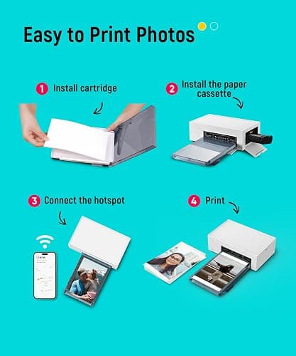 Liene 4x6'' Photo Printer, Phone Printer 100 Sheets, Full-Color Photo, Portable Instant Photo Printer for iPhone Android, Thermal Dye Sublimation, Wi-Fi Picture Printer 100 Papers & 3 Cartridges thumbnail 8