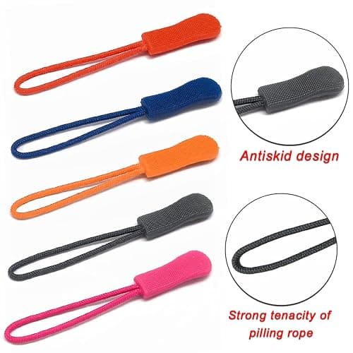 Fbshicung 20Pcs Nylon Zippers Replacement Zipper Pulls Cord Extender for Backpacks, Jackets, Luggage, Purses, Handbags,Tents... - Orange thumbnail 3