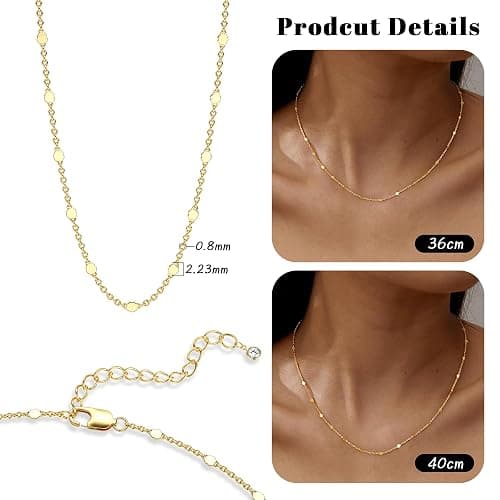 JeweBella Kette Gold Damen Wasserfest Halskette Damen Gold Kette/Herz/Kugel/Rund/Perlenkette 18K Goldkette Silberkette Dünn Choker Kette Damen Silber/Gold Schmuck Geschenke thumbnail 2