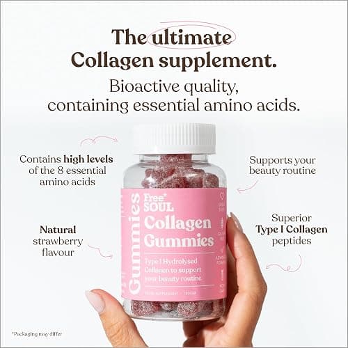 Collagen Gummies by Free Soul | High Strength Marine Collagen Supplement | Advanced Superior Type 1 Hydrolysed Collagen Peptides | Triple Strength Pure Formulation Supplement | 60 Gummies thumbnail 2
