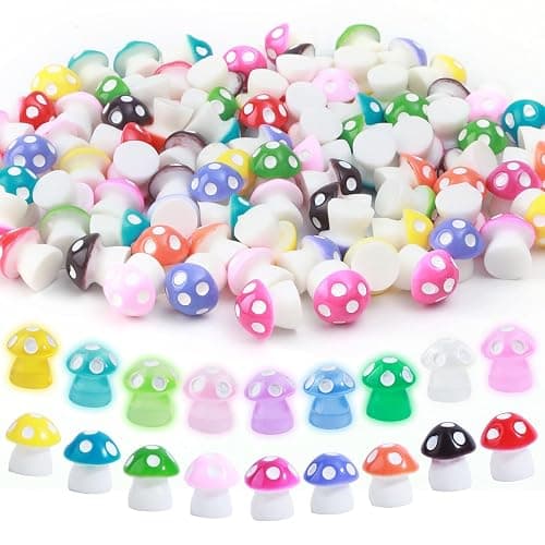 180 Pcs 18-Color Mini Resin Mushroom Figures,Glow in Dark Miniature Figurines Bulk for Fairy Garden,Dollhouse Décor,Terrarium & Scavenger Hunts - Tiny Mushroom Accessories with Realistic Details - Image 1