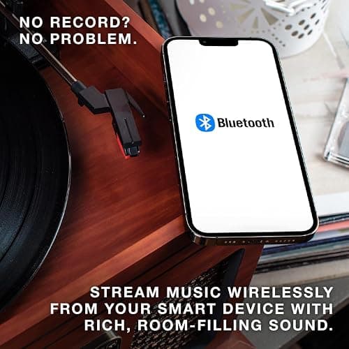 Victrola The Quincy 6-in-1 Bluetooth Record Player & Multimedia Center with Built-in Speakers – 3-Speed Turntable, CD & Cassette Player, AM/FM Radio, Wireless Music Streaming (Mahogony) thumbnail 3